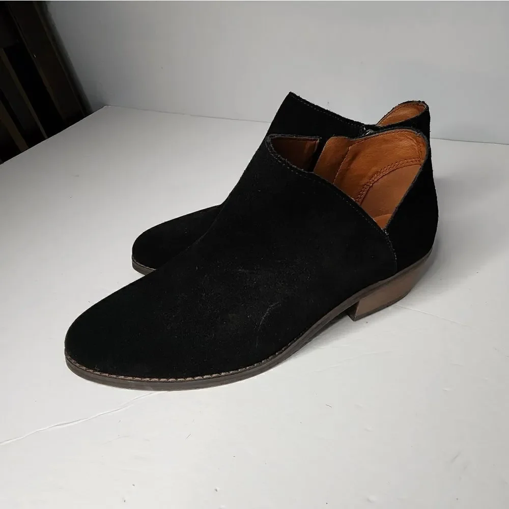 Lucky Brand Women's Fenley Boots Size 6.5 Black Suede Low Block Heel Zip Bootie